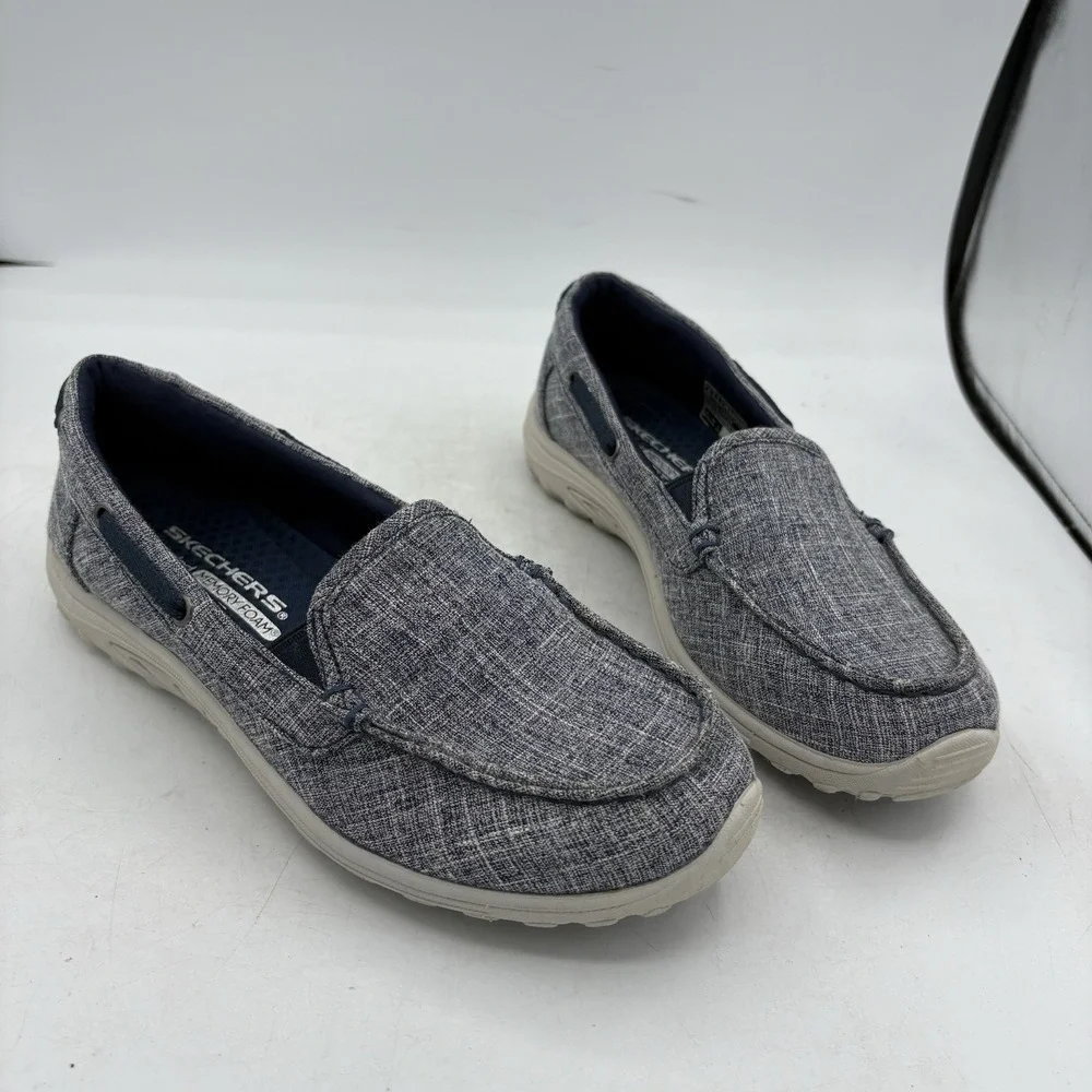 Skechers Boat Shoes Womens Size 6 Reggae Fest Goodnight Navy Blue Gray Slip‎ On